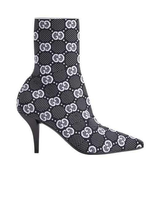 Gucci Black Gg Knit Ankle Boots