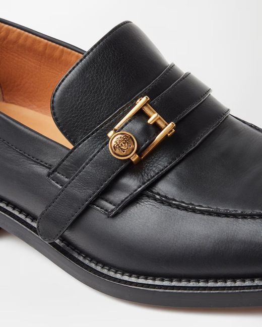 Versace Black Primo Leather Loafers for men