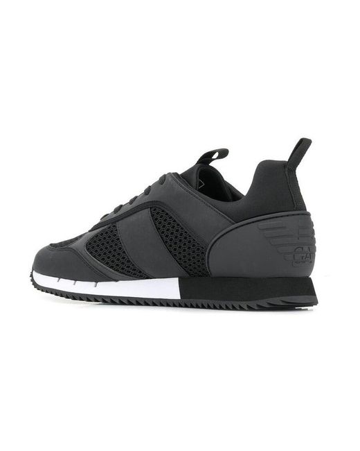 EA7 Black Side-Stripe Lace-Up Sneakers for men