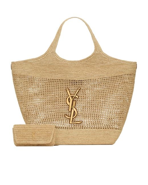 Saint Laurent Natural Icare Logo Plaque Shoulder Bag