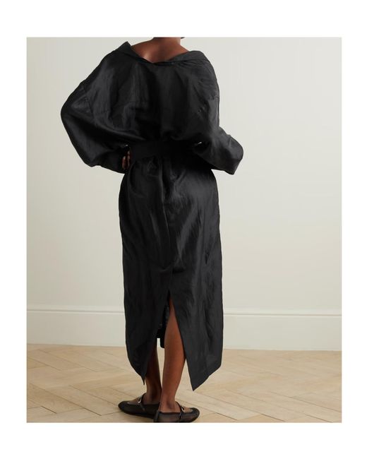 TOVE Black Rhys Belted Linen And Silk-Blend Midi Dress