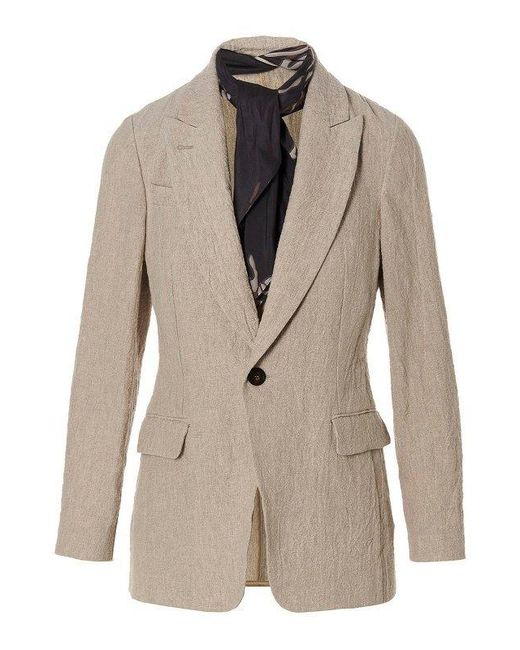 Brunello Cucinelli Natural Crinkled Single-Breasted Linen Blazer