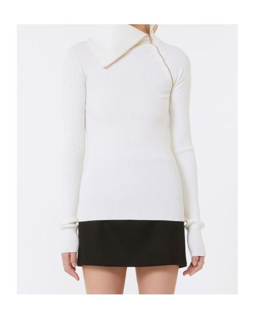 Sportmax White Pinna Zip-Detailed Jumper