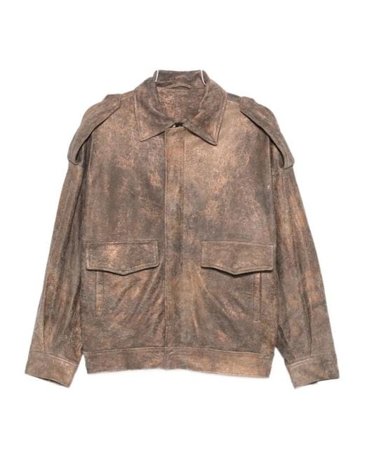 Giorgio Brato Brown Long-Sleeve Leather Jacket