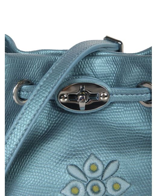 Zanellato Blue Embroidered Floral Pattern Shoulder Bag