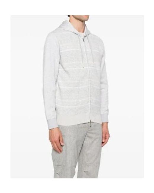Eleventy White Patterned Wool Hoodie for men