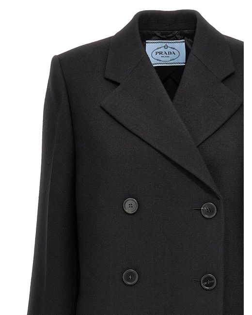 Prada Black Double-Breasted Long Sleeved Coat