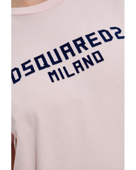 DSquared² Pink Logo Printed Crewneck T-Shirt