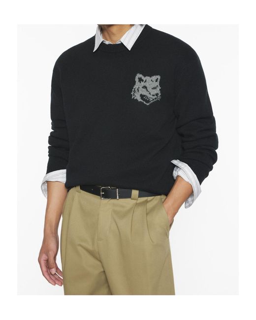 Maison Kitsuné Black Maison Kitsuné Fox Head Intarsia Jumper for men