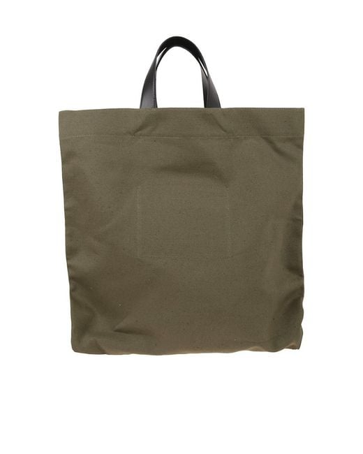 Jil Sander Green Logo Printed Tote Bag for men