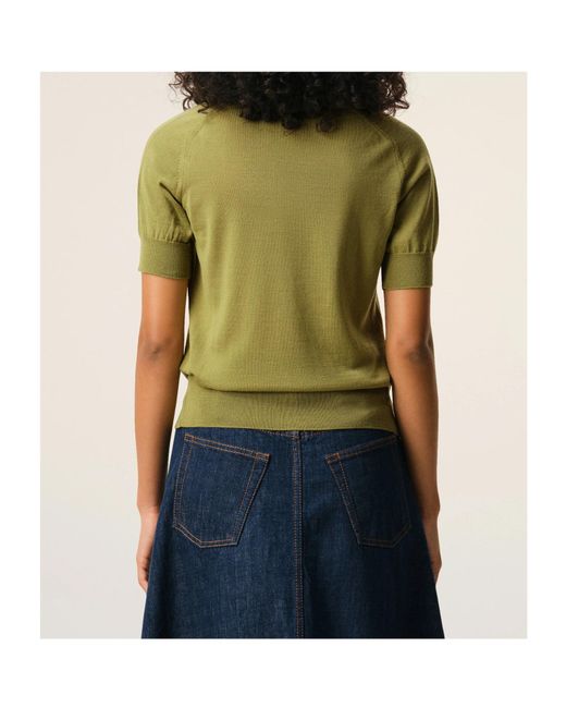 AMI Green Logo Embroidered Knitted Polo Top