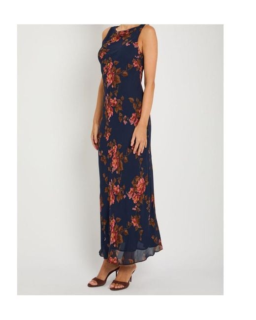 Reformation Blue Prescott Floral Print Chiffon Maxi Dress