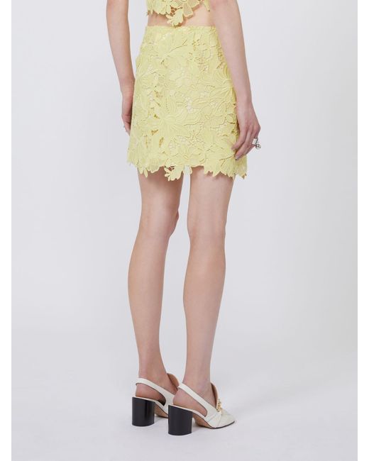 Sportmax Yellow Floral Lace Skirt