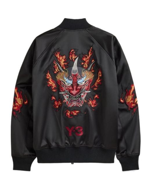 Y-3 Black Embroidered Graphic Satin Souvenir Jacket for men