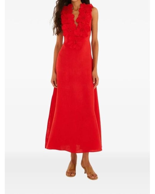 Farm Rio Red 3D Floral Maxi Dress