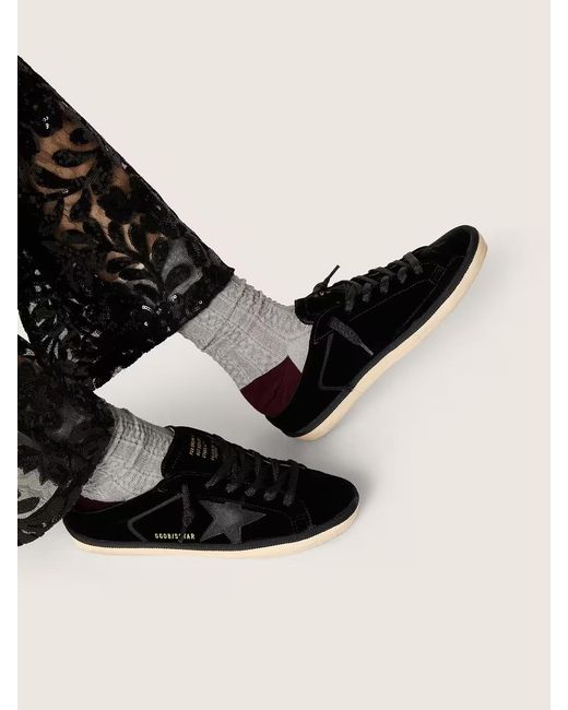 Golden Goose Deluxe Brand Black Superstar Lace-Up Velvet Sabots