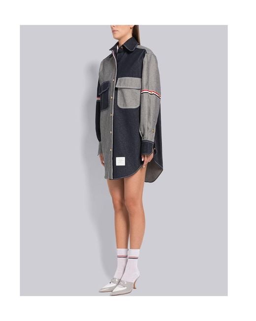 Thom Browne Gray Thom Contrasted Buttined Shirt Dress