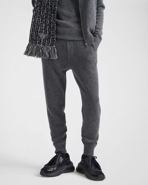 Prada Gray Logo Embroidered Jogging Pants for men