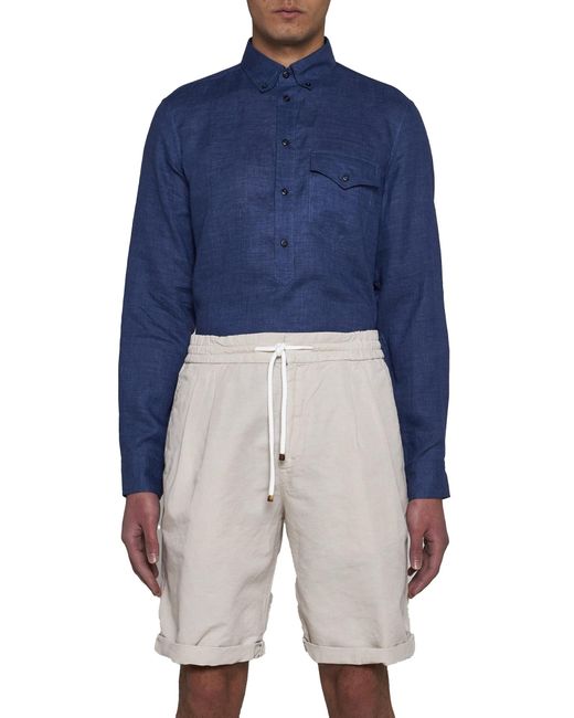 Brunello Cucinelli Gray Drawstring-Waistband Knee-Length Bermuda Shorts for men