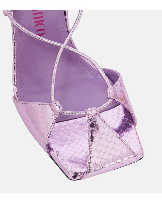 The Attico Purple Adele Snake-Effect Leather Sandals
