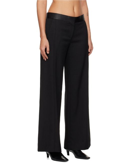 Victoria Beckham Black Wide-Leg Satin-Trim Trousers