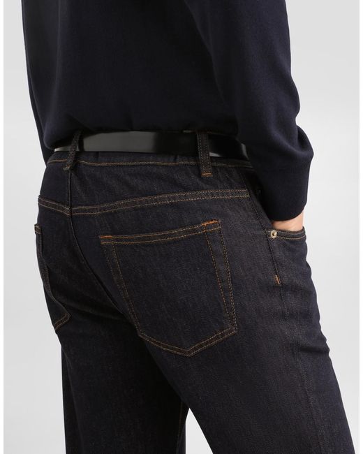 Dolce & Gabbana Blue Logo Embroidered Slim Jeans for men