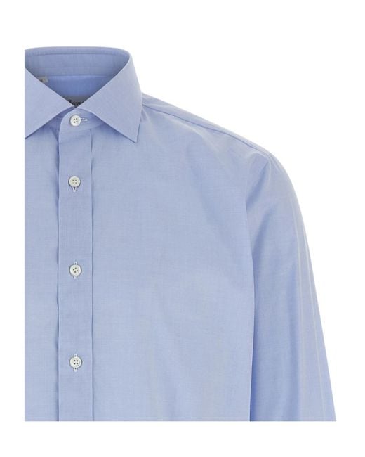 Brioni Blue Long-Sleeved Buttoned Shirt for men