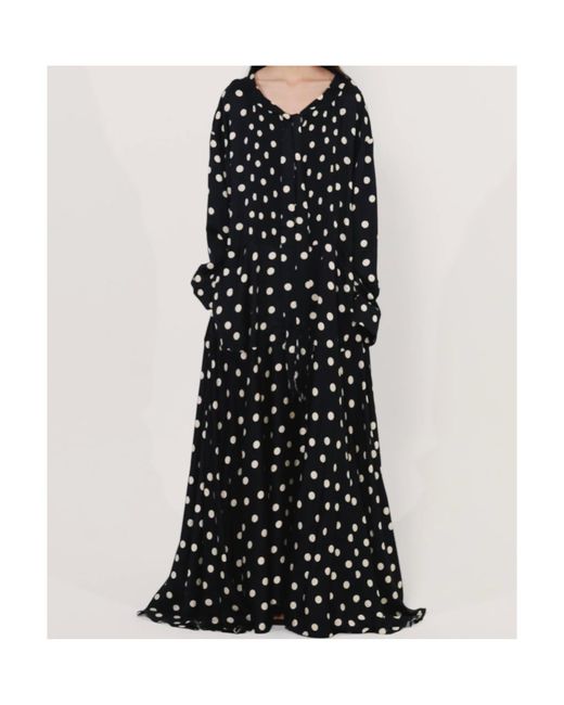 Stella McCartney Black Long-Sleeved Polka Dot Extra-Long Dress