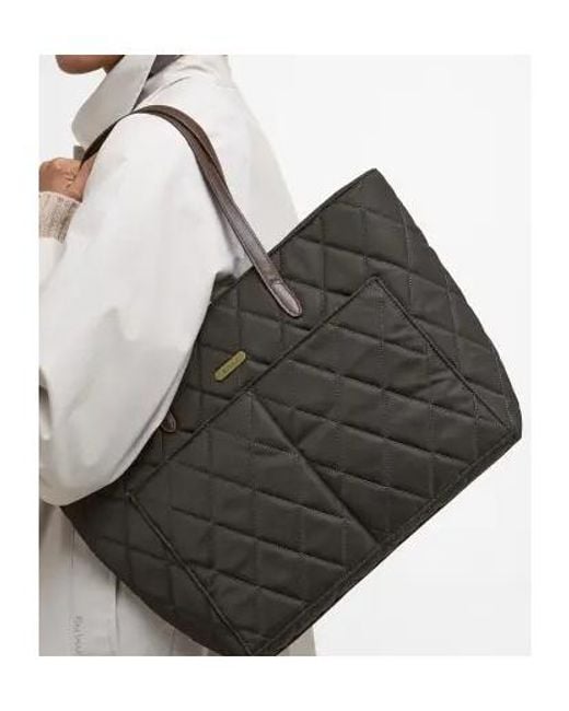 Barbour Black Logo Patch Quilted Tote Bag
