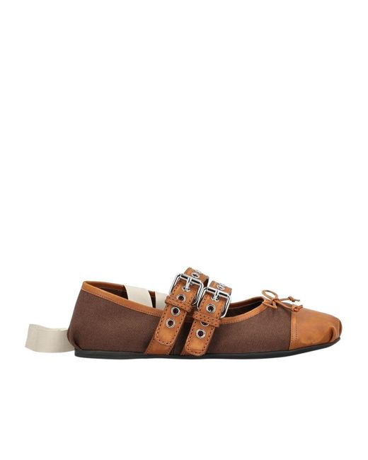 Miu Miu Brown Lace-Up Ballerina Shoes