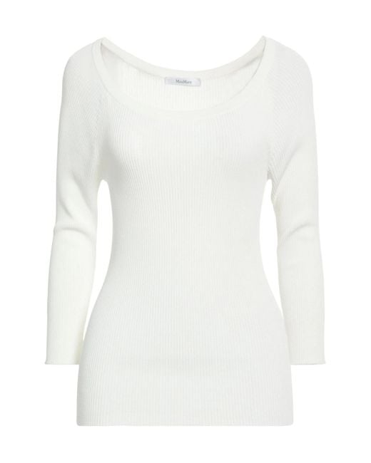 Max Mara White Solid Color Lightweight Knit Sweater