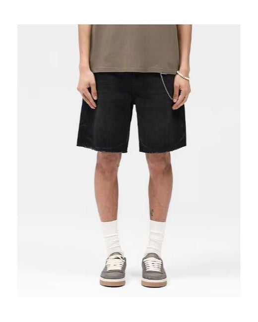 Represent Black Distressed Denim Shorts for men
