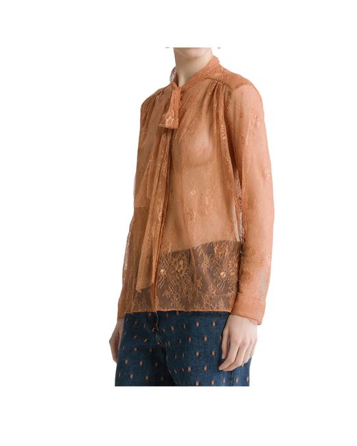 Forte_forte Brown Lace Bow-Tie Blouse