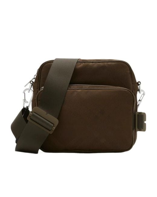 Burberry Brown Checked Jacquard Zipped Shoulder Bag for men