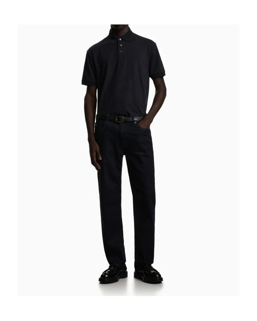Emporio Armani Black Textured Polo Shirt for men