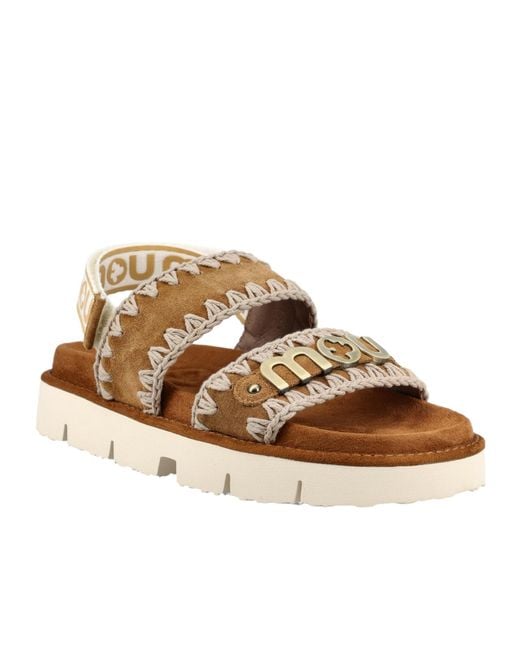 Mou Brown Bio Logo Plaque Open Toe Sandals