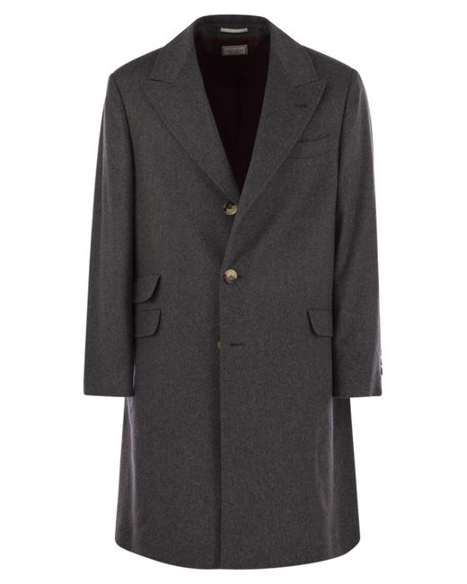 Brunello Cucinelli Black Wool And Cashmere Coat for men