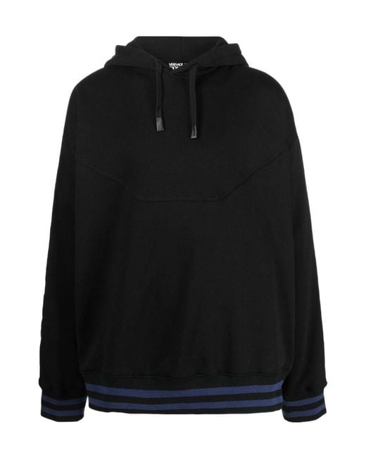 Versace Jeans Black Couture Logo Tape Drawstring Hoodie for men