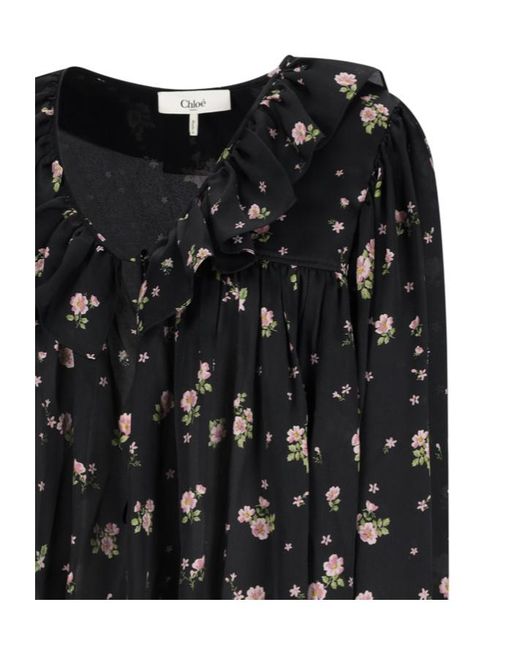 Chloé Black Maxi Top With Ruffles