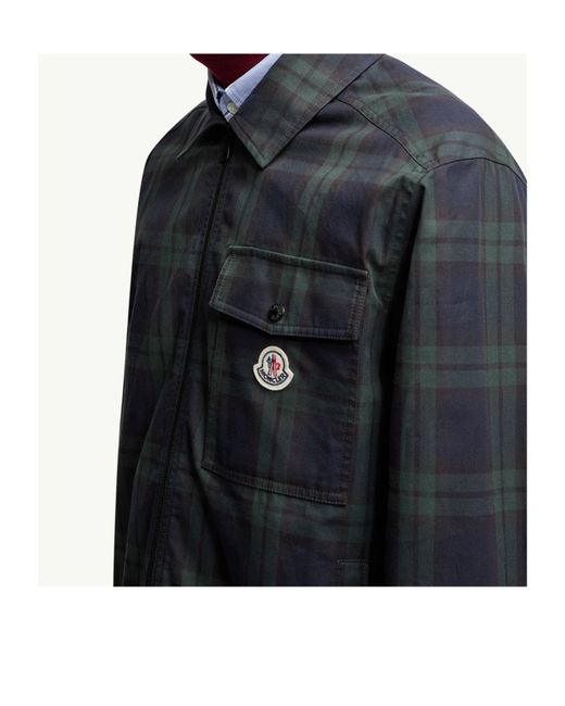 Moncler Blue Checkered Collared Zip-Up Jacket for men