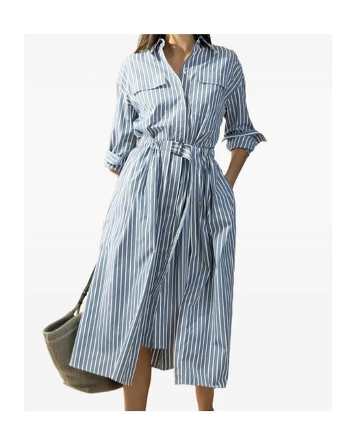 Brunello Cucinelli Blue Striped Dress