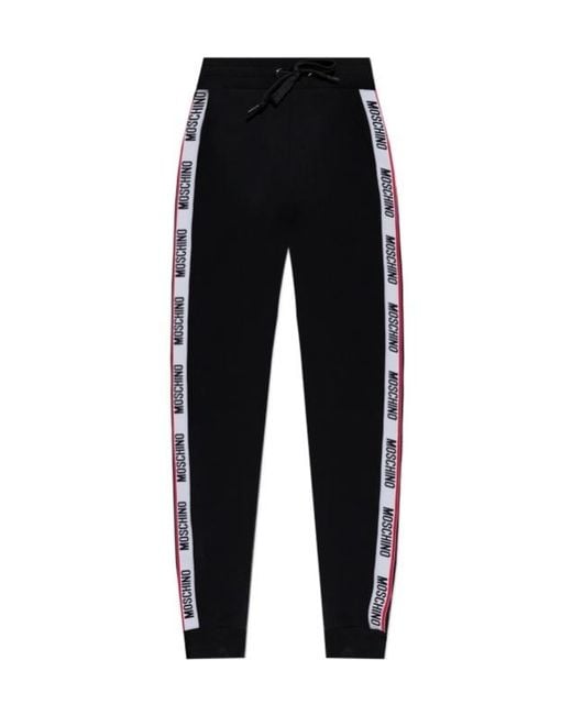 Moschino Black Logo Stripes Drawstring Trousers for men