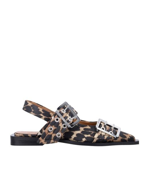 Ganni Brown Animal Print Flat Sandals