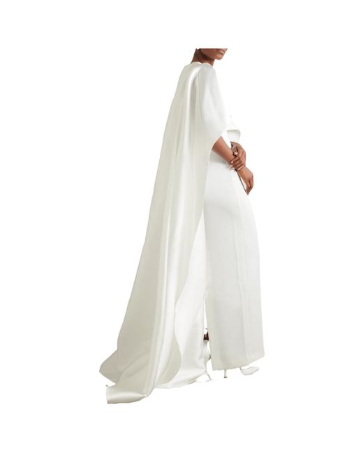 Solace London White Leni Cape-Effect Crepe And Faille Gown