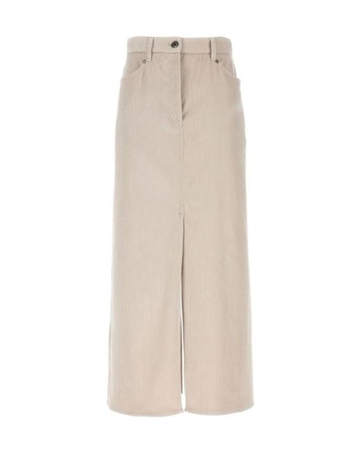 Brunello Cucinelli Natural Slit-Detail Corduroy Mini Skirt