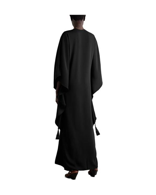 Johanna Ortiz Black Crystal-Embellished Pleated Crepe Maxi Dress