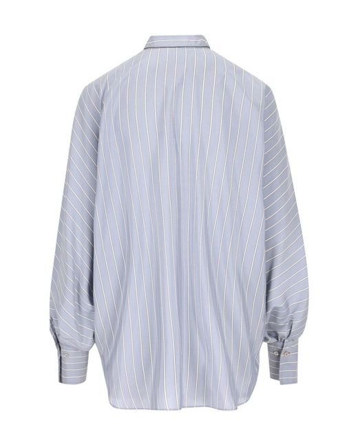 Brunello Cucinelli Blue Striped Buttoned Shirt