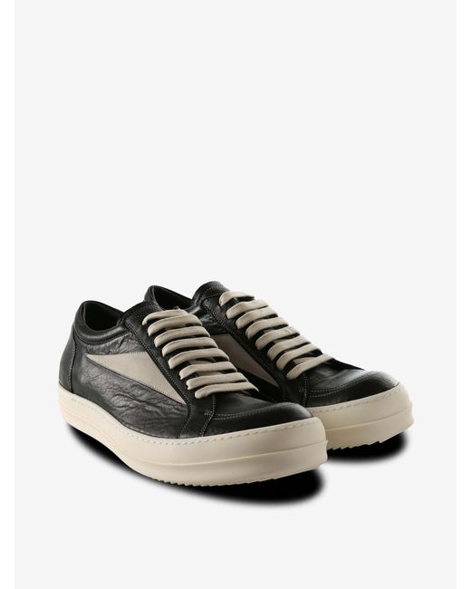 Rick Owens Black Round Toe Lace-Up Sneakers for men