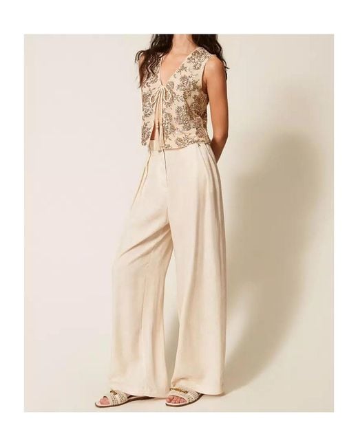 Twinset Natural Pleat-Detail Palazzo Pants