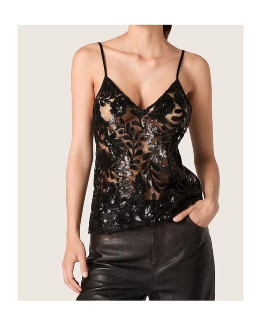Golden Goose Deluxe Brand Black Floral Seqin Embellished V-Neck Top
